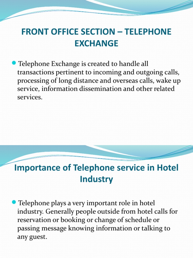 Front Office Section Telephone Exchange PDF