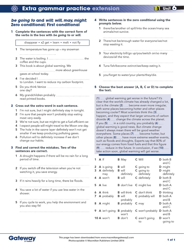 B1 Unit 6 Extra Grammar Practice Extension Pdf Climate Change
