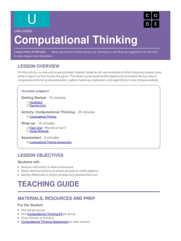 Cultivating Computational Thinking: A Lesson on Problem Solving Through ...