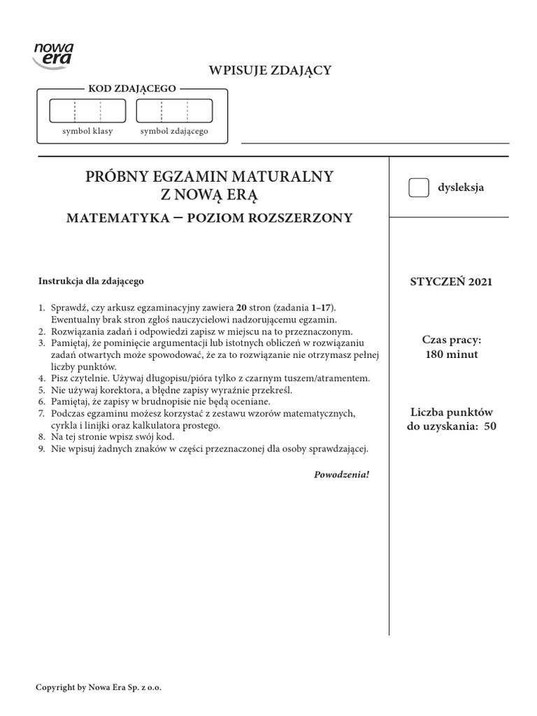 Copyright By Nowa Era Sp Z Oo Matematyka Zestaw A