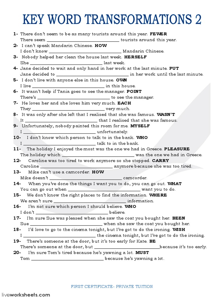 Key Word Transformation Pdf – Reported Speech (B1) – GOFWLU