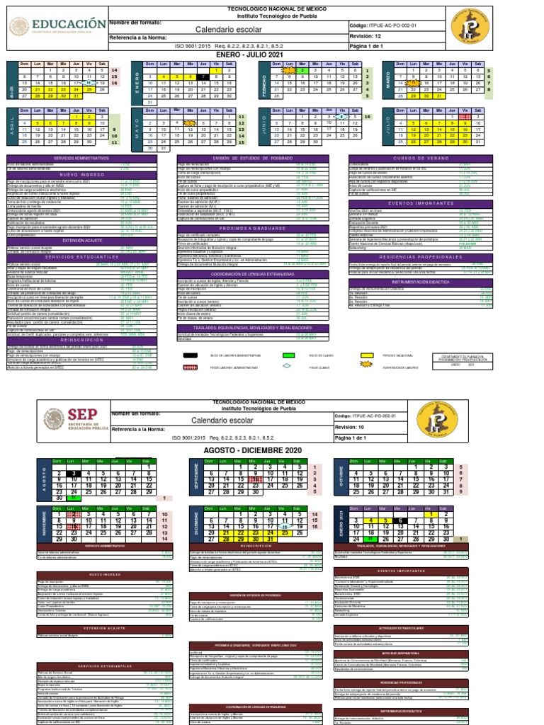Calendario Escolar ITP PDF Business Ingeniería