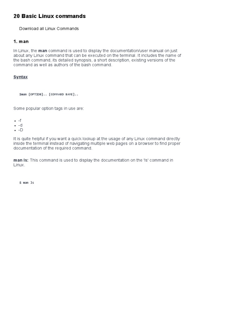 20 Basic Linux Commands - Learn in 20 Minutes | PDF | Technology ...