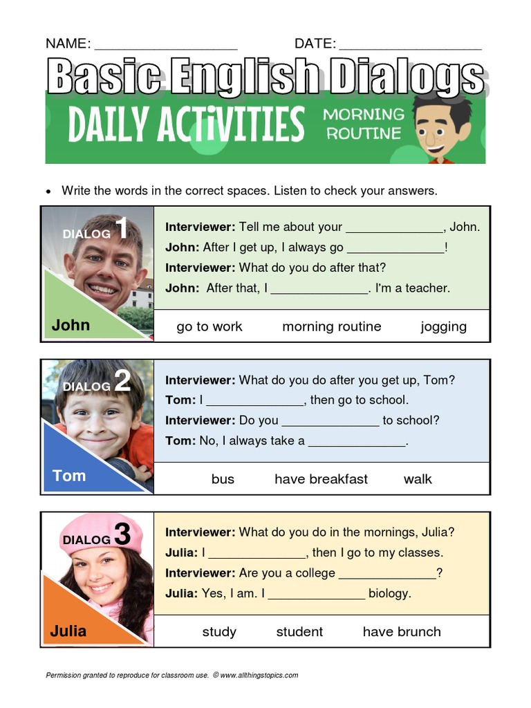Morning Routine Dialogs for Beginners | PDF | Communication | Teaching