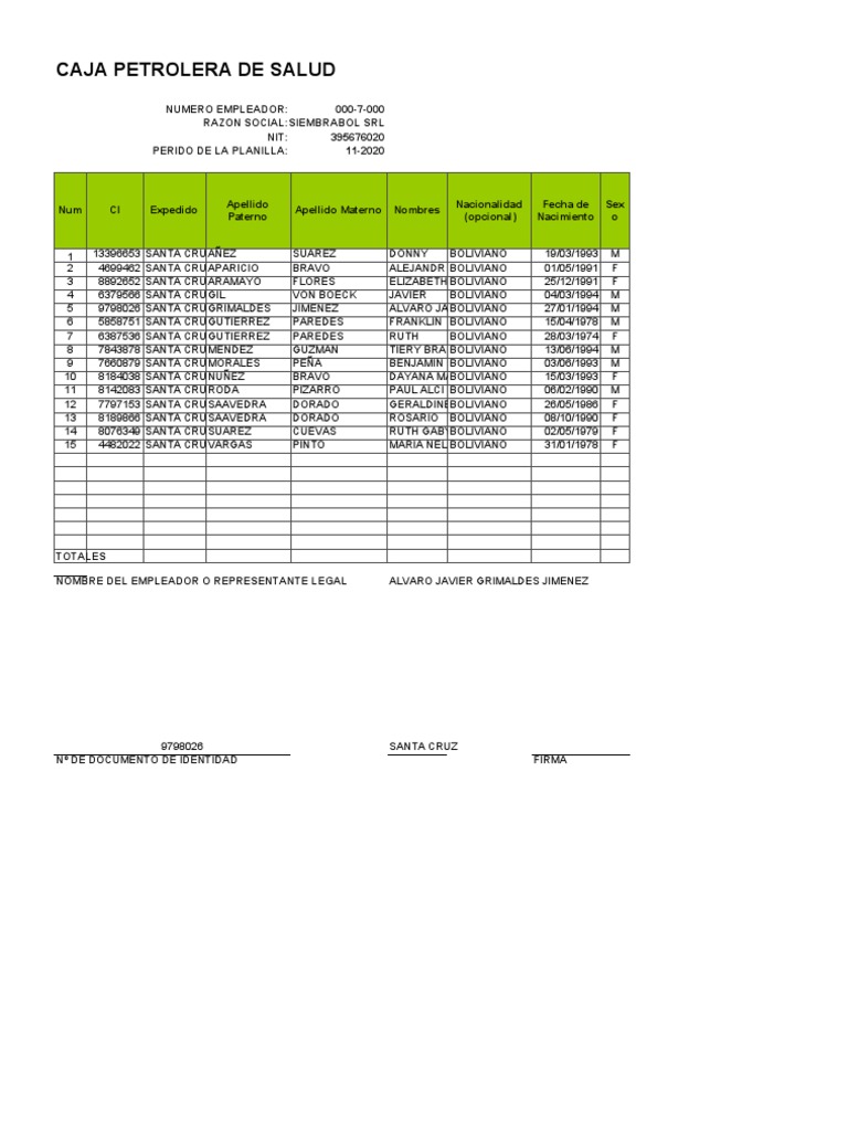 Formato Planilla CPS | PDF