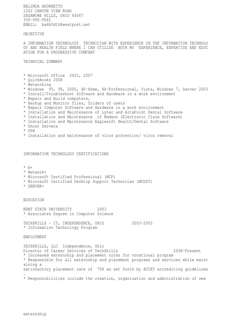 Information Technology Help Desk Or Desktop Support Technician O PDF