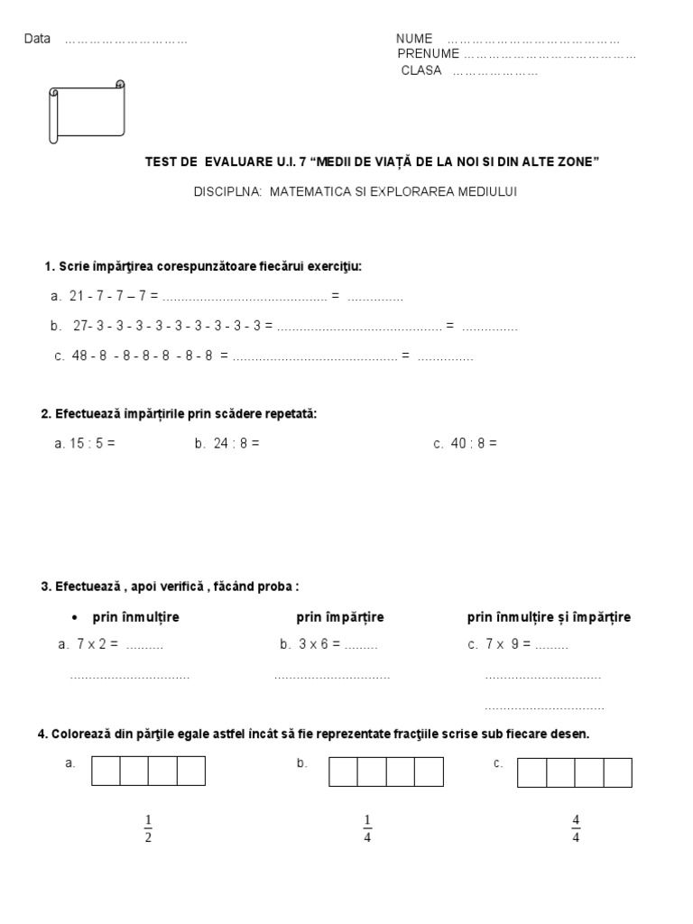 Test de Evaluare Mem Ui 7 Medii de Viata de La Noi Si Din Alte Zone | PDF