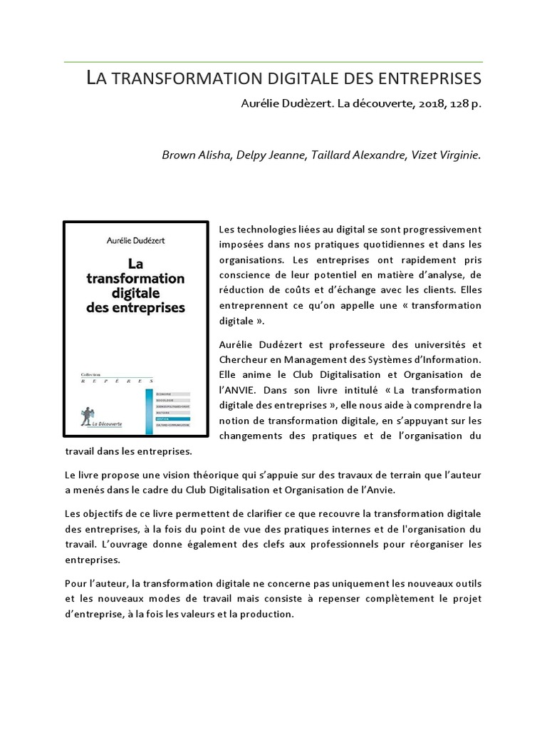 Transformation digitale des entreprises | PDF | Business | Technologies ...