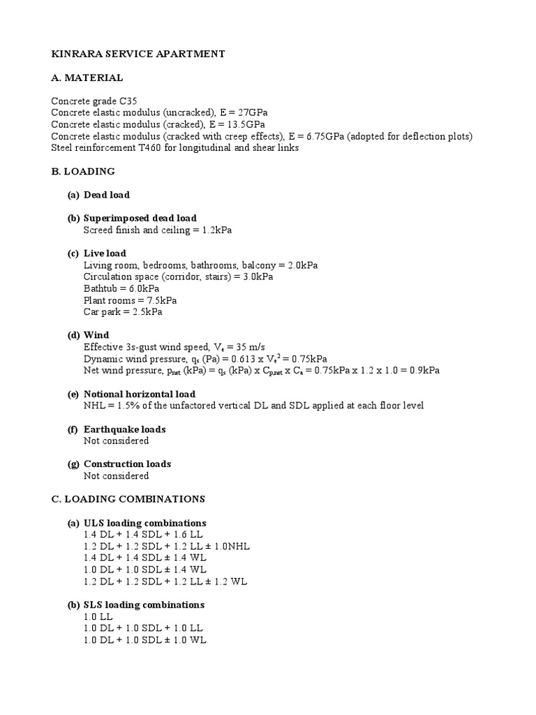 Kinrara Service Apartment Structural Loads | PDF