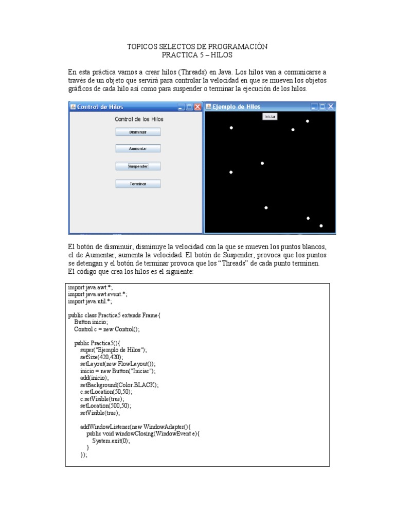 Practica5 en Java Hilos | PDF | Java (lenguaje de programación) | Hilo ...