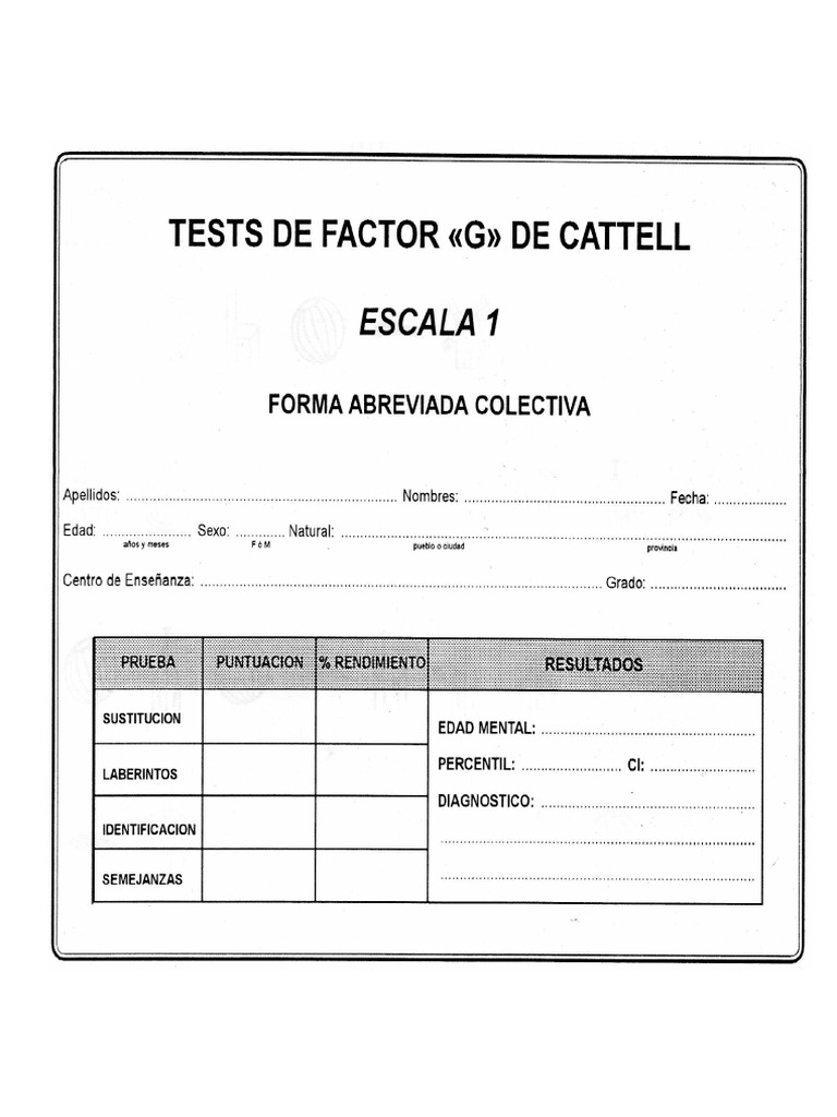 Protocolo Del Test Factor G Escala 1 Cattell | PDF