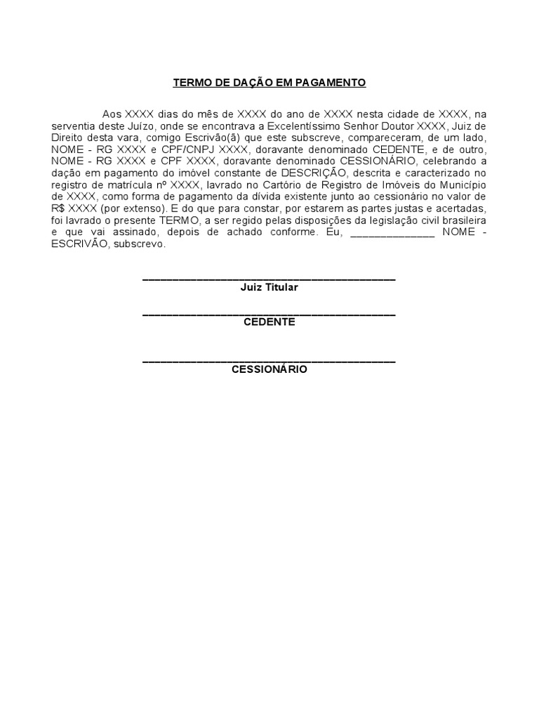Termo de Dação em Pagamento | PDF | Direito