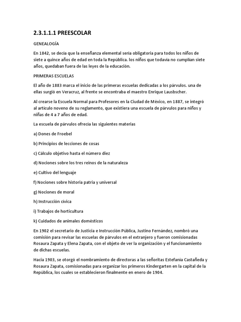 Historia de la Educación Preescolar en México | PDF | Educación de la ...