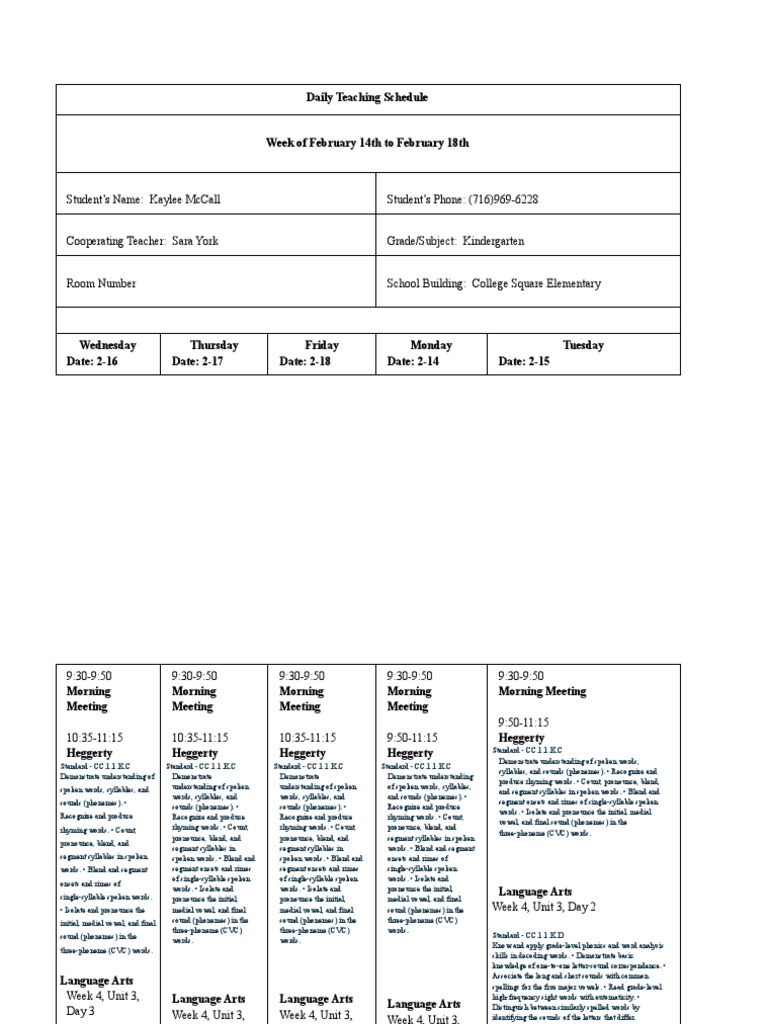 Kindergarten Weekly Teaching Plan | PDF | Syllable | Phonics