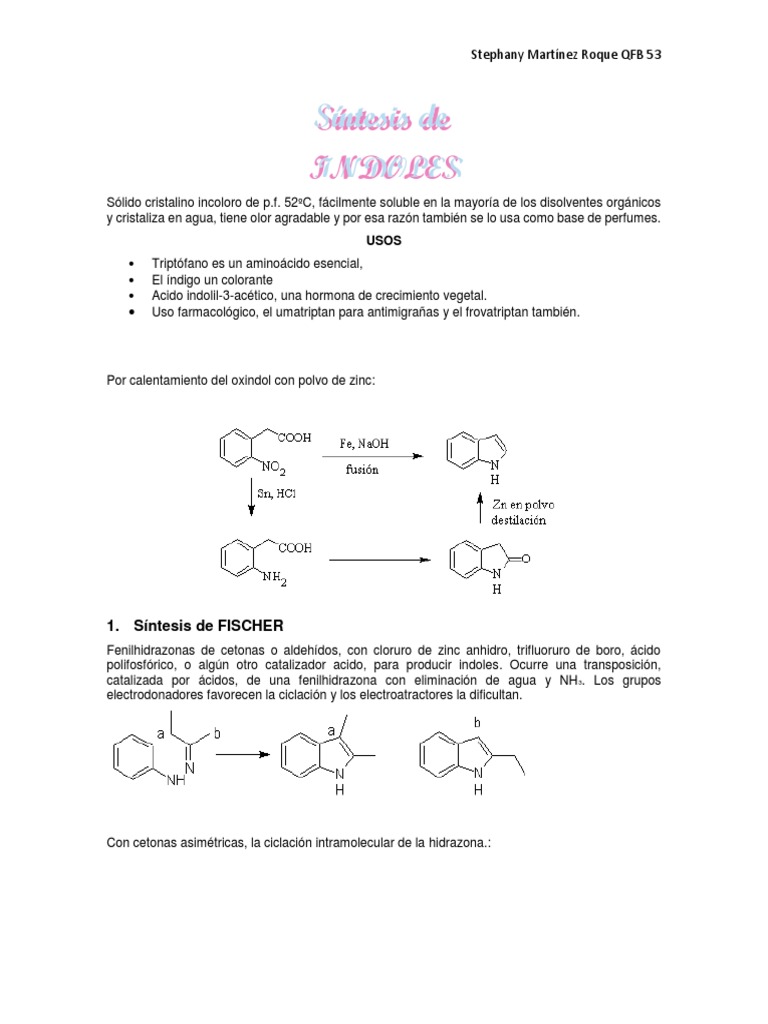 Sintesis de Indoles PDF Cetona Ácido
