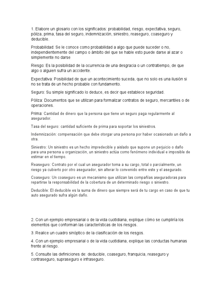 Glosario y Conceptos de Riesgos y Seguros | PDF | Reaseguro | Seguro