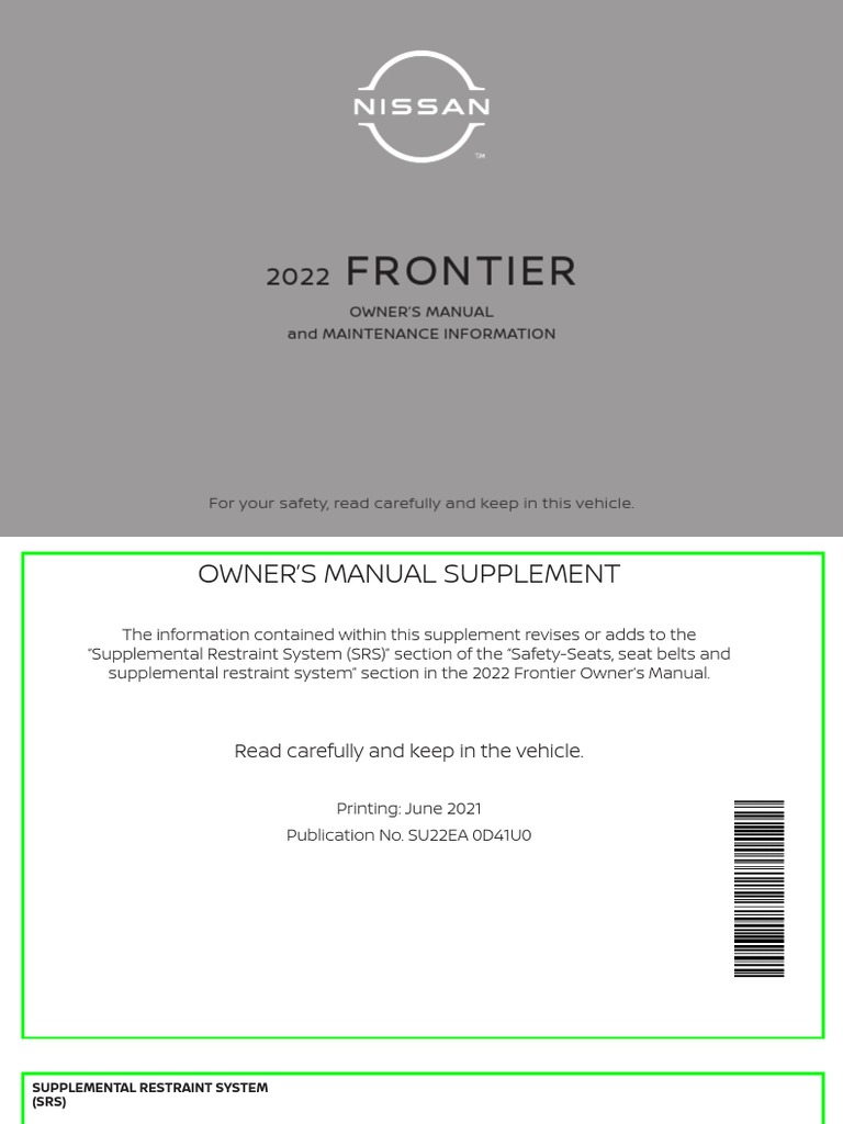 NISSAN FRONTIER OWNERS MANUAL 2022 intelligence overview