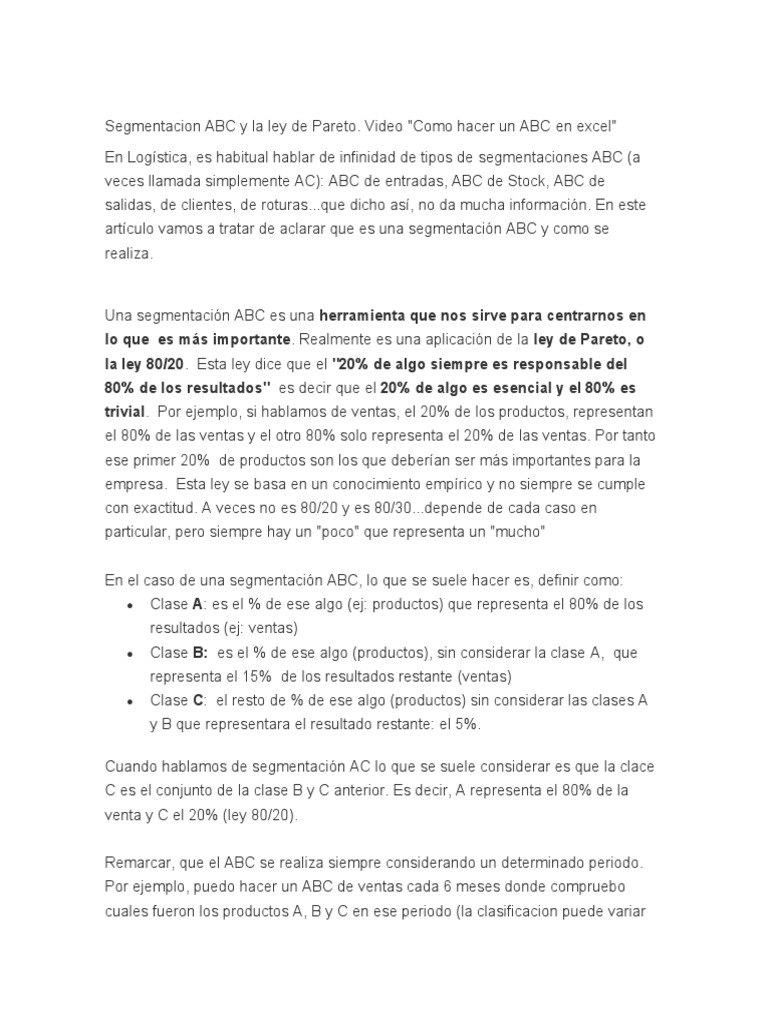 Segmentación ABC en Logística y Excel | PDF | Logística | Inventario