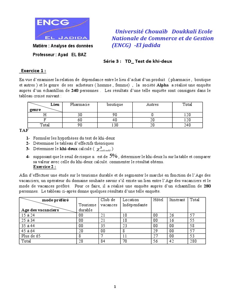 TD - Test de Khi-Deux Serie 3 | PDF | Test du χ²