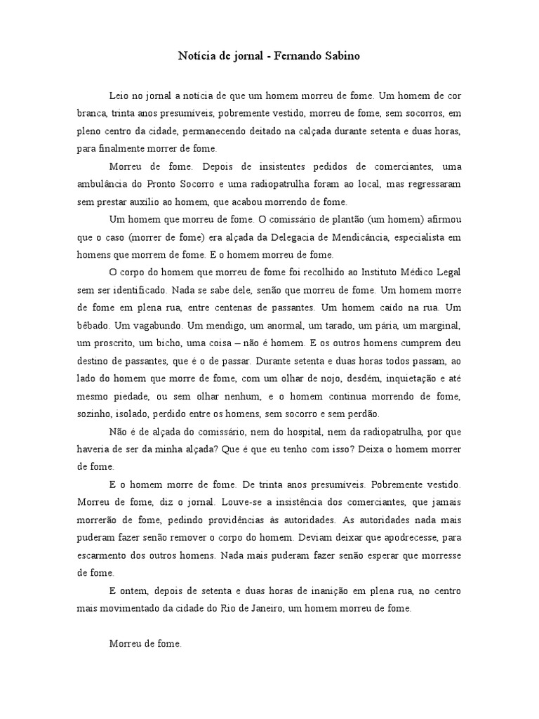 Crônica Do Fernando Sabino - Notícia de Jornal | PDF