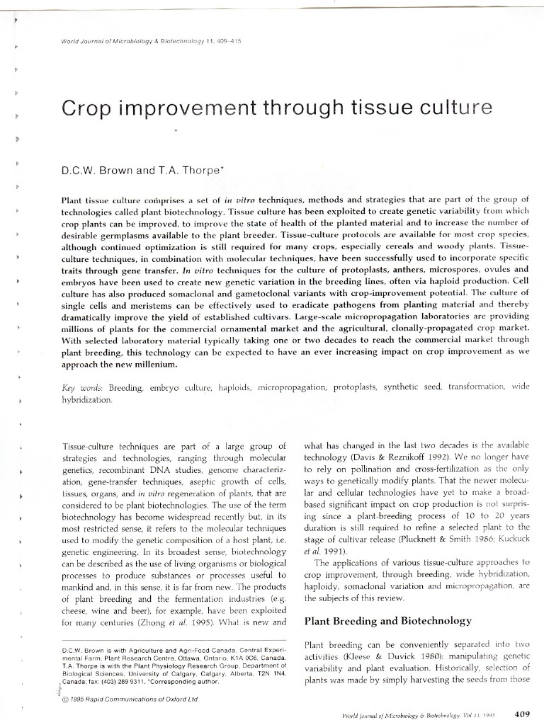 Crop Improvement Through Tissue Culture | PDF | Plant Breeding ...