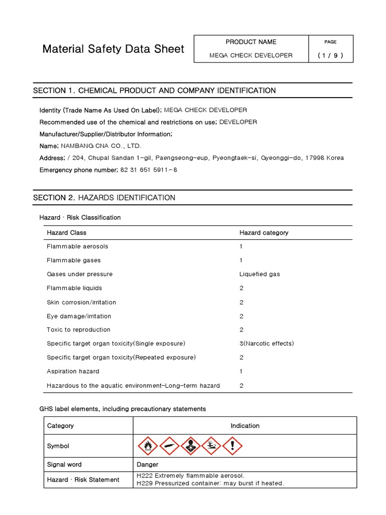 Mega Check Developer MSDS Summary | PDF | Toxicity | Firefighting