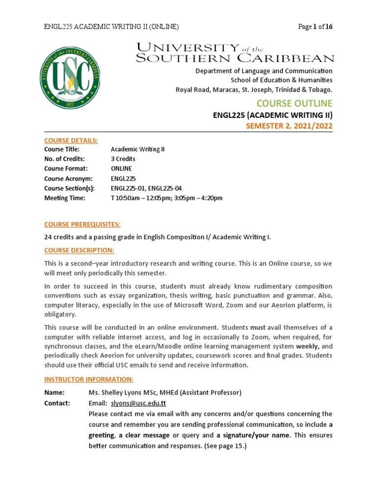 Academic Writing II Course Outline | PDF | Thesis | Essays