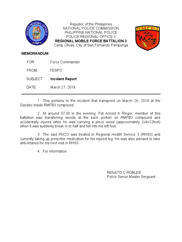 Regional Mobile Force Battalion 3 Memorandum | PDF