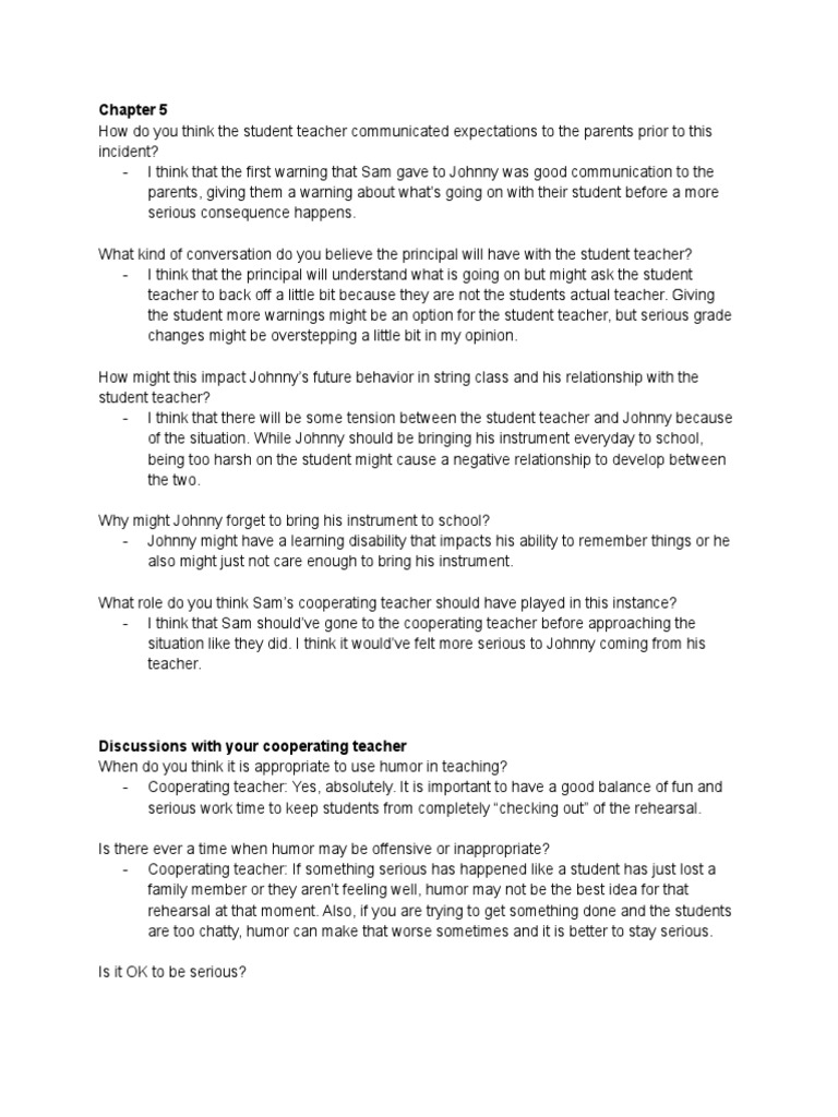 Chapter 5 Discussion Questions PDF Teachers Classroom