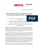 Axtel, Nextel, Marcatel, Qualtel y Convergia Firman Convenios de Interconexión en Beneficio Real de Los Consumidores