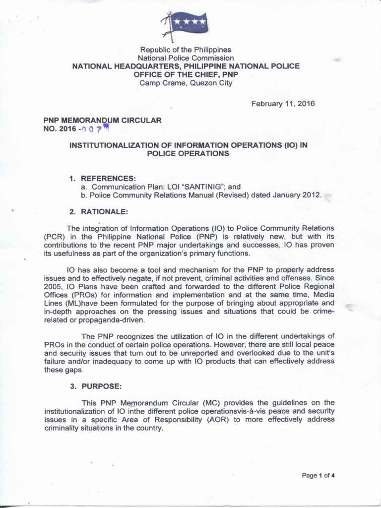 PNP MC 2016-007 Institutionalization of Information Operations (Io) in ...