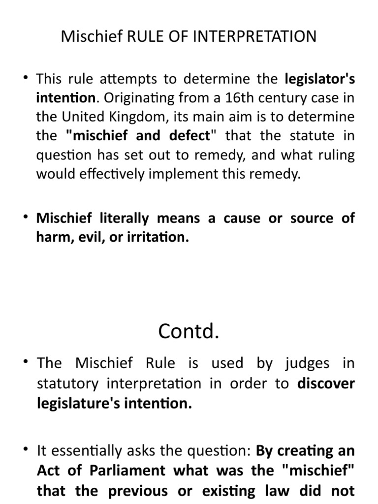 Mischief Rule Of Interpretation In Jurisprudence