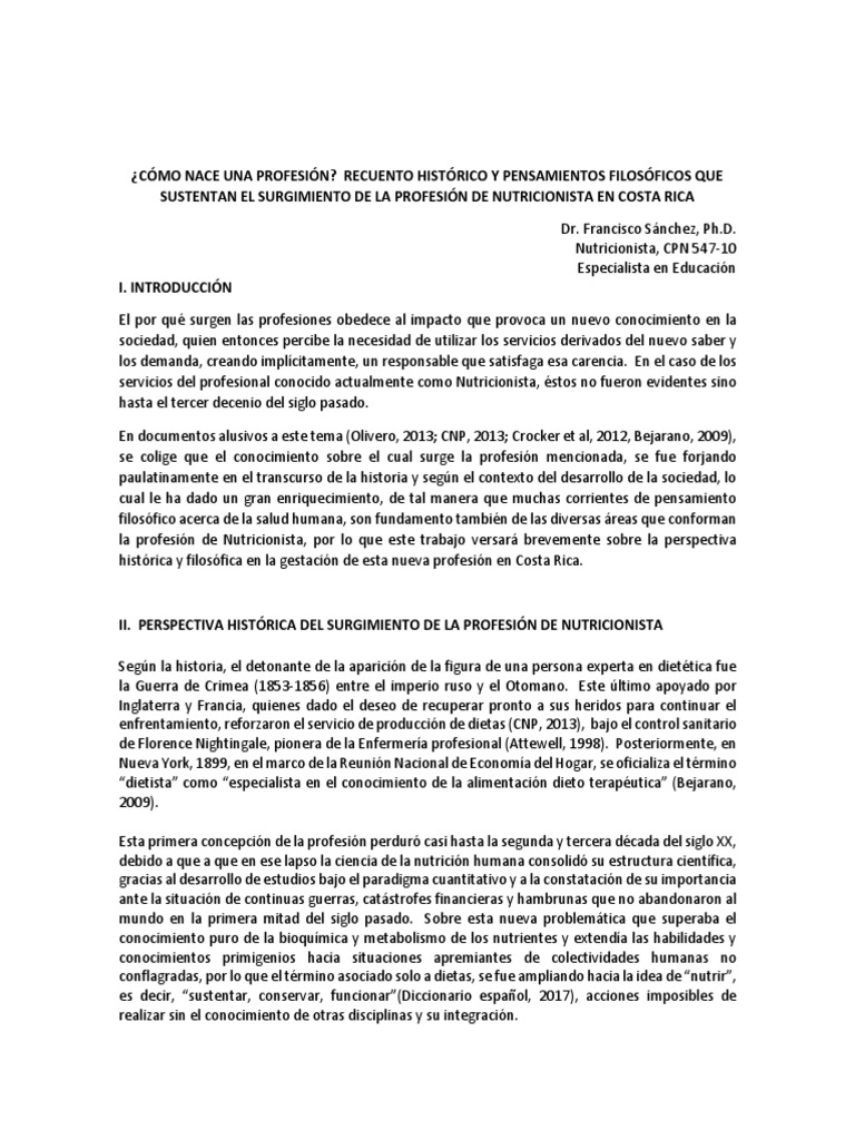 Nace Una ProfesionNutricionistasCosta Rica PDF Dietético