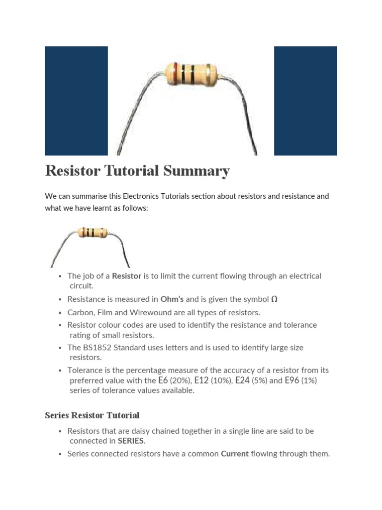 Resistor Tutorial Summary | PDF | Resistor | Electrical Resistance And ...