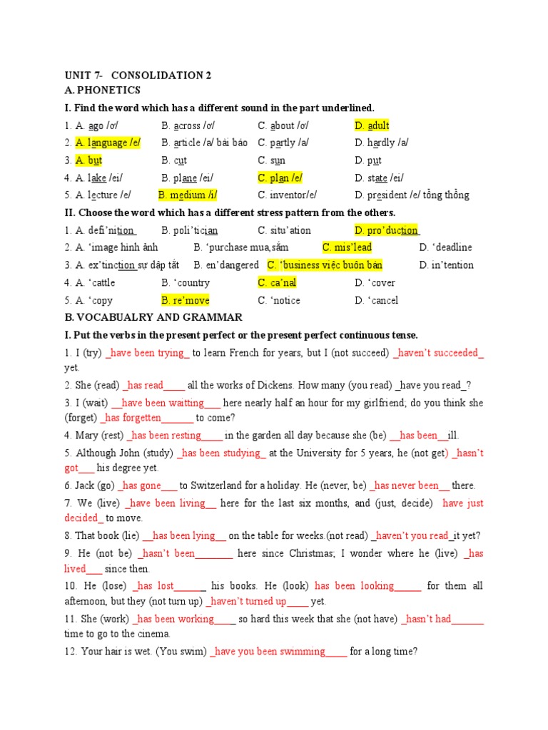 Unit 7 E11 Consolidation 2 1 | PDF | Academic Degree | Bachelor's Degree