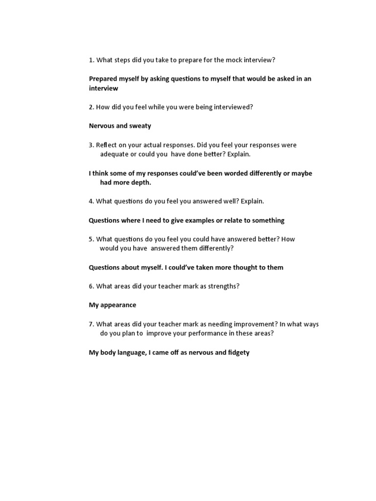 Mock Interview Reflection and Tips | PDF