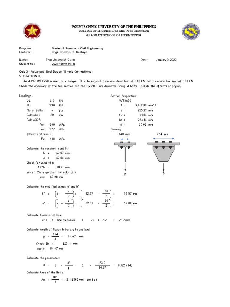 JEROME M. GUETA QUIZ 3 - Advance Steel Design | PDF