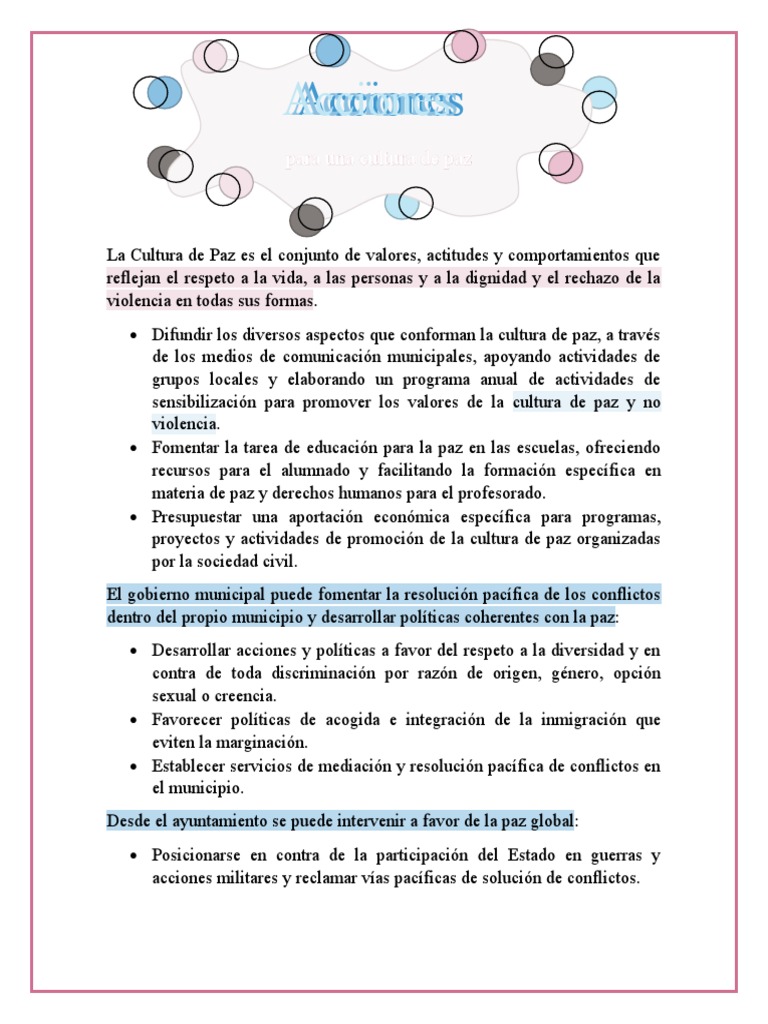 La Acciones para Una Cultura de Paz | PDF | Paz | Derechos humanos