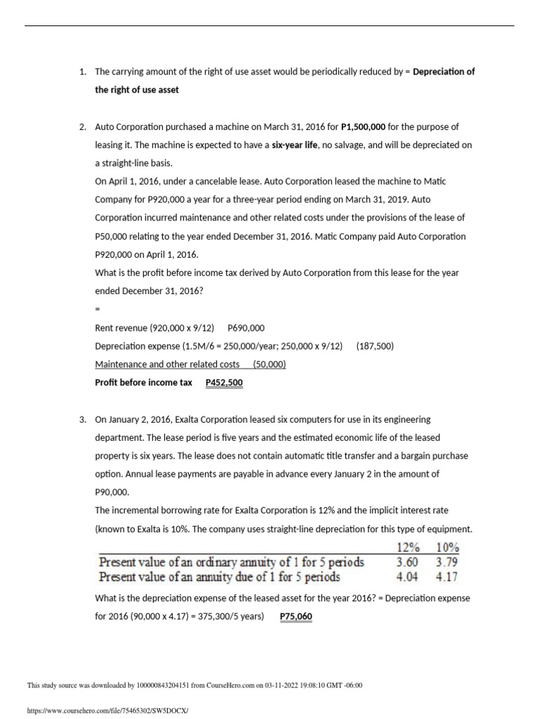 The Right of Use Asset | PDF | Depreciation | Lease