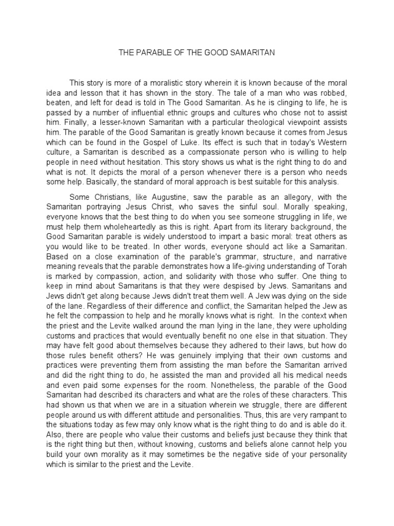 The Parable of The Good Samaritan | PDF | Jesus | Parable