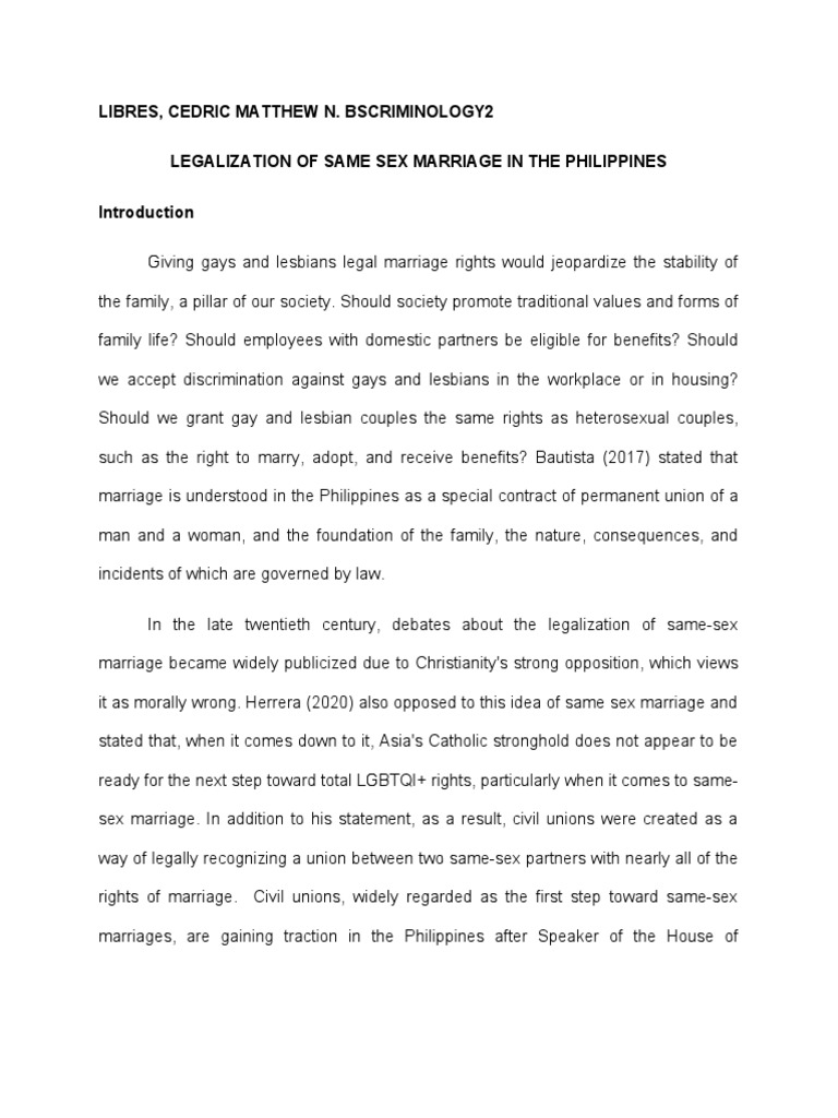 Legalizing Same-Sex Marriage in the Philippines | PDF | Homosexuality ...