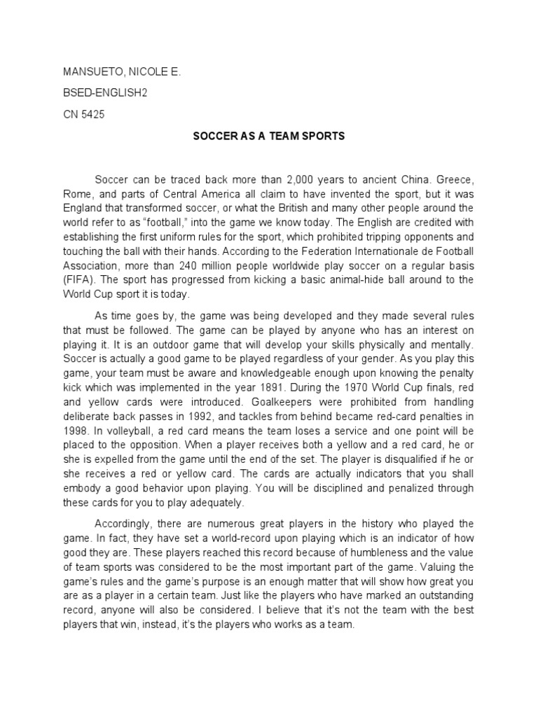 Essay About Soccer PDF Association Football Sports