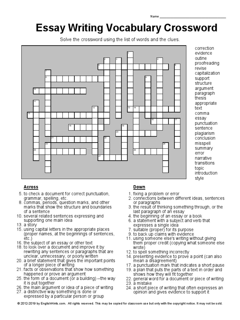 unifying concepts in essays crossword clue