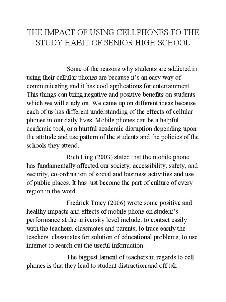 Impact of Cellphones on Study Habits | PDF | Mobile Phones | Survey ...