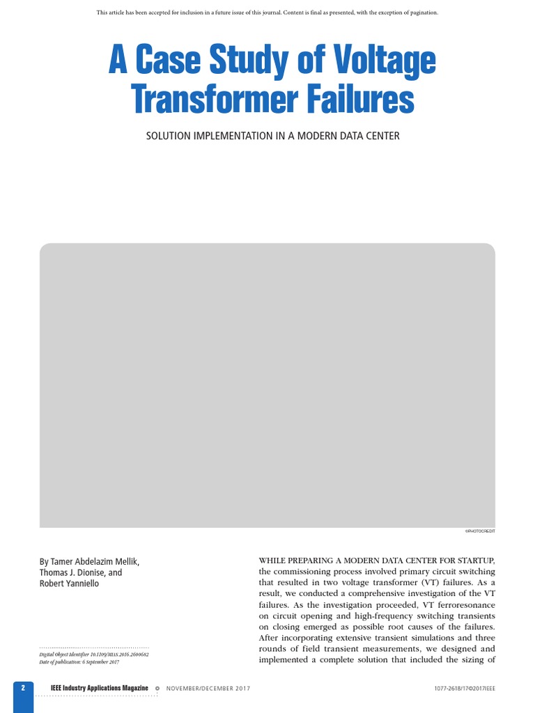 A Case Study of Voltage Transformer Failures PDF Transformer