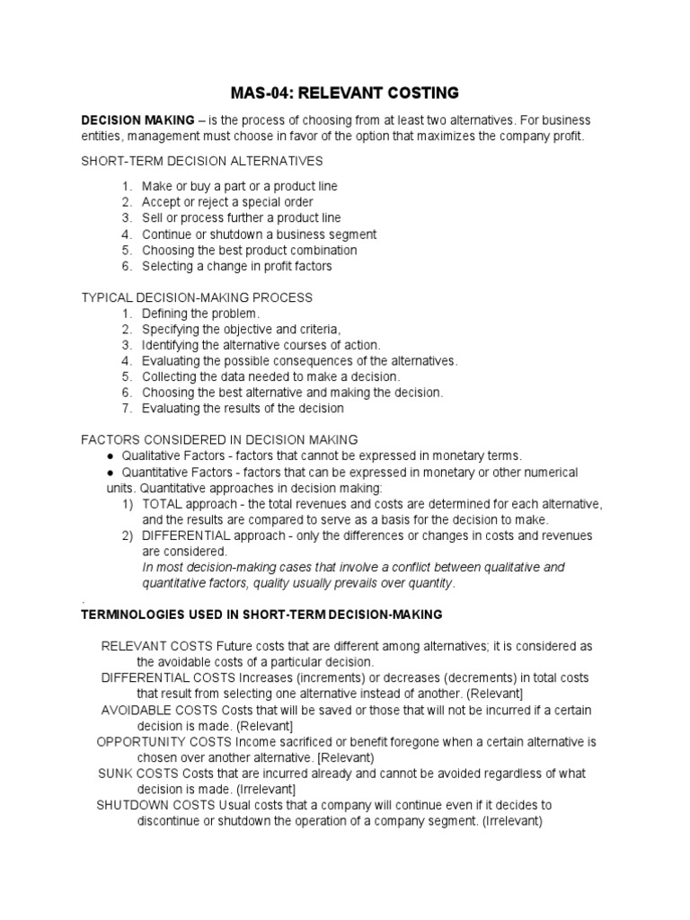 Relevant Costing in Decision Making | PDF | Cost | Opportunity Cost