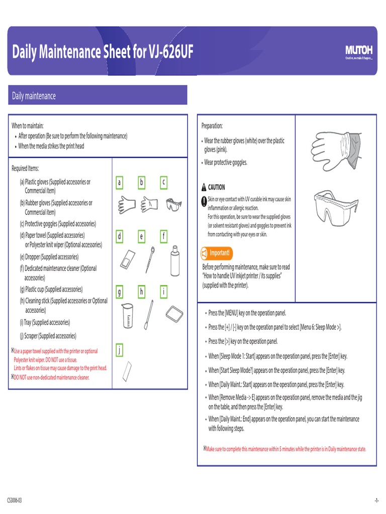 CS3006-03 Daily Maintenance Sheet For VJ-626UF | PDF | Printer ...