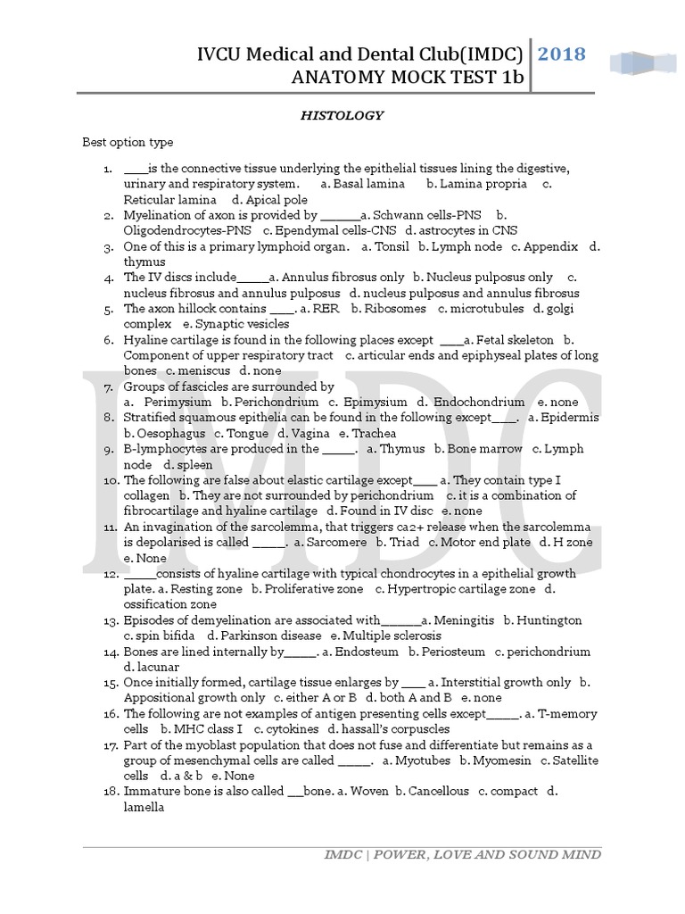 Anatomy Mock Test 1b - IVCU 2018 | PDF | Implantation (Human Embryo) | Bone