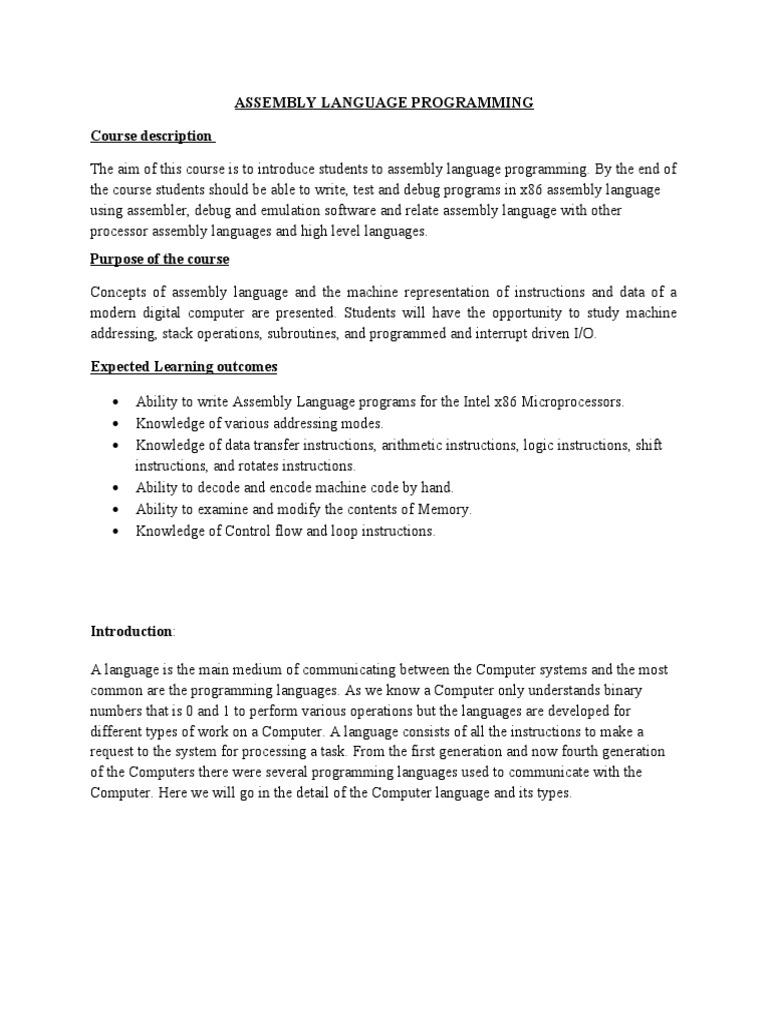 Introduction To Assembly Language Programming | PDF | Assembly Language ...