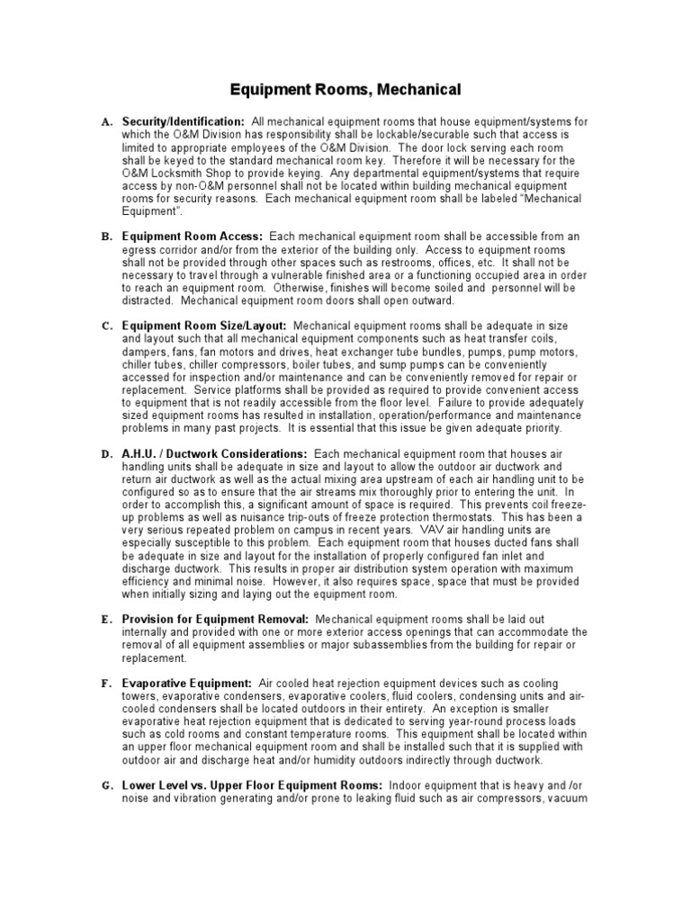 Mechanical Room Design and Requirements | PDF | Duct (Flow) | Water Heating